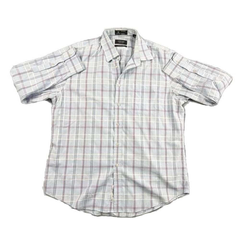 TASSO ELBA White Plaid Collared Classic Fit Button Down Shirt L 5E001